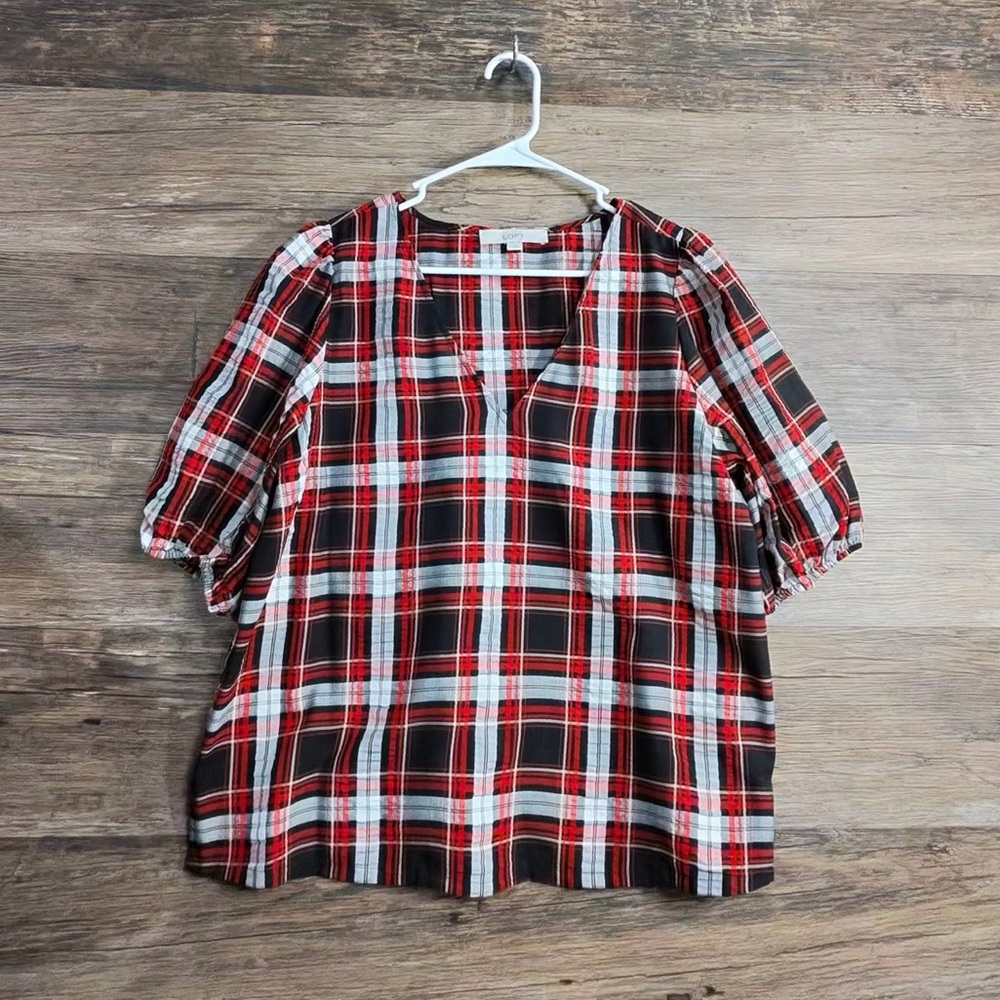 LOFT‎ Red and Black Plaid Top